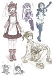  6+girls alternate_costume asagumo_(kantai_collection) blush commentary_request eating elbow_gloves food fubuki_(kantai_collection) gloves gufu6 kantai_collection long_hair monochrome multiple_girls nagato_(kantai_collection) onigiri ponytail rice salute school_uniform serafuku short_hair short_twintails sitting souryuu_(kantai_collection) suzukaze_(kantai_collection) thigh-highs translation_request twintails yukikaze_(kantai_collection) 