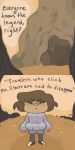  androgynous brown_hair cave comic dark_skin english frisk_(undertale) highres mountain mushroomstairs shirt spoilers striped striped_shirt sweater undertale 