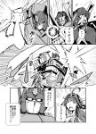  :d ahoge character_request comic crossover detached_sleeves double_bun kamizono_(spookyhouse) kantai_collection kongou_(kantai_collection) long_hair monochrome nontraditional_miko open_mouth optimus_prime smile transformers translation_request 