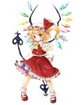  1girl ascot dress fran_(shironeko_project) hat hat_ribbon laevatein marker_(medium) mob_cap red_dress red_eyes ribbon sash shirt side_ponytail smile socha solo touhou traditional_media wings 