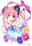  1girl butterfly dress flower frills hair_ribbon hat miyasaka_miyu original pink_hair ribbon solo twintails violet_eyes 