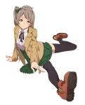  1girl absurdres bow brown_eyes brown_hair haine hair_bow highres long_hair love_live!_school_idol_project minami_kotori side_ponytail simple_background solo thigh-highs zettai_ryouiki 
