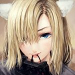  1girl animal_ears blonde_hair blue_eyes cat_ears controller dualshock game_console game_controller gamepad highres mouth_hold original playstation_3 short_hair simple_background solo sony 