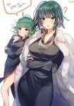  2girls ? black_dress black_hair breasts crossed_arms dress fubuki_(onepunch_man) green_eyes green_hair korean multiple_girls onepunch_man short_hair siblings sisters sorolp tatsumaki translation_request 