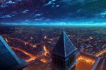  building cityscape clouds highres kami_(yoshipt0716) night no_humans original outdoors scenery sky star_(sky) starry_sky tower water 