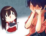  2girls akagi_(kantai_collection) black_hair blush crying houshou_(kantai_collection) japanese_clothes kantai_collection kimono long_hair multiple_girls muneate open_mouth ponytail saijou_yukina smile 