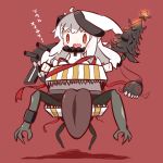  0_0 1girl :d ahoge box chibi dress gift gift_box hat highres horns kantai_collection long_hair looking_at_viewer mittens northern_ocean_hime nuu_(nu-nyu) open_mouth red_eyes santa_hat sharp_teeth shinkaisei-kan smile solo tongue tongue_out translation_request white_dress white_hair white_skin 