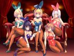  108_gou 5girls animal_ears bare_shoulders black_hair black_legwear blonde_hair blue_eyes blush boku_wa_tomodachi_ga_sukunai bowtie breasts brown_eyes brown_hair bunny_girl bunny_tail bunnysuit charlotte_dunois cleavage detached_collar evangelion:_3.0_you_can_(not)_redo eyepatch hair_ornament hairband highres infinite_stratos kantai_collection long_hair looking_at_viewer mikazuki_yozora multiple_girls neon_genesis_evangelion open_mouth pantyhose ponytail rabbit_ears rebuild_of_evangelion shikinami_asuka_langley short_hair shoukaku_(kantai_collection) silver_hair sitting smile souryuu_asuka_langley tail twintails violet_eyes wrist_cuffs 