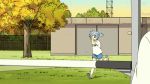  2girls aioi_yuuko animated animated_gif jumping lowres multiple_girls naganohara_mio nichijou running shirt shoes shorts sweat t-shirt tagme tennis_shoes tree 