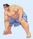  1boy abs barefoot black_hair edmond_honda facepaint muscle shirtless solo street_fighter sumo topknot 