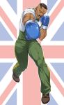  1boy black_hair boxing boxing_gloves dark_skin dudley facial_hair highres muscle mustache short_hair solo street_fighter street_fighter_iii union_jack 