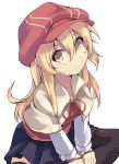  1girl black_legwear blonde_hair blush cabbie_hat capelet hat ikkyuu_tensai long_hair looking_at_viewer nomalandnomal orange_eyes ryuugajou_nanana_no_maizoukin skirt smile solo thigh-highs 