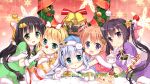  5girls :d alternate_hair_ornament bell_hair_ornament black_hair blonde_hair blue_eyes box cake capelet christmas_ornaments christmas_wreath cup end_card food fujima_takuya fur_trim gift gift_box gochuumon_wa_usagi_desu_ka? green_eyes hair_ornament hairband hat highres hoto_cocoa kafuu_chino kirima_sharo lavender_hair long_hair looking_at_viewer matching_outfit multiple_girls open_mouth orange_hair plate poking purple_hair santa_costume santa_hat screencap short_hair smile snowflakes spoon star_hair_ornament teacup tedeza_rize twintails ujimatsu_chiya violet_eyes 