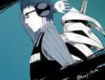  1boy blue_background blue_hair choujuurou glass highres naruto naruto_shippuuden simple_background solo sword weapon 