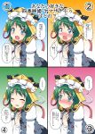  1girl ^_^ blue_eyes blush closed_eyes commentary_request confession green_hair hat highres looking_at_viewer mikazuki_neko open_mouth ribbon shiki_eiki short_hair smile touhou translation_request 