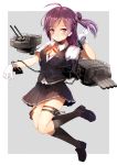  1girl gloves hagikaze_(kantai_collection) highres kantai_collection machinery miyabi_(miyabi) purple_hair side_ponytail solo turret uniform vest violet_eyes wrist_cuffs 