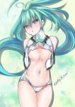  1girl artist_name blush breasts cleavage green_hair green_heart highres large_breasts long_hair navel neptune_(series) padocchi_(kurokitsune) ponytail sketch solo symbol-shaped_pupils vert very_long_hair violet_eyes 