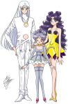  1boy 2girls ;d artemis_(sailor_moon) artemis_(sailor_moon)_(human) bishoujo_senshi_sailor_moon blue_eyes boots cat_tail choker crescent crescent_earrings diana_(sailor_moon) diana_(sailor_moon)_(human) earrings facial_mark father_and_daughter forehead_mark full_body grey_hair grey_legwear grey_skirt hair_bun hand_on_hip jewelry long_hair luna_(sailor_moon) luna_(sailor_moon)_(human) marco_albiero mother_and_daughter multiple_girls one_eye_closed open_mouth open_toe_shoes pants personification purple_hair red_eyes shirt shoes short_hair signature skirt smile standing tail thigh-highs thigh_boots wavy_hair white_background white_hair white_pants white_shirt white_shoes yellow_shoes yellow_skirt 