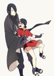  1boy 1girl black_hair father_and_daughter fingerless_gloves glasses gloves hair_over_one_eye naruto oba-min red-framed_glasses short_hair uchiha_sarada uchiha_sasuke 