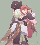  boots carrying closed_eyes dezel_(tales) gloves hat j-peg jacket open_clothes open_jacket open_mouth pants princess_carry redhead rose_(tales) scarf short_hair smile tales_of_(series) tales_of_zestiria white_hair 