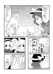  +++ 5koma :d absurdres ahoge alice_margatroid alternate_costume blush bow braid casual choker comic contemporary flat_gaze futa4192 hair_bow hair_ribbon hairband hat highres kirisame_marisa lolita_hairband long_hair monochrome morichika_rinnosuke open_mouth patchouli_knowledge peeking_out ribbon shanghai_doll short_hair single_braid size_difference smile sparkle touhou translated usami_sumireko 