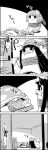  1girl 4koma bag bound comic commentary facial_hair fake_mustache flower futon hair_flower hair_ornament hat hieda_no_akyuu highres houraisan_kaguya monochrome mustache santa_hat sleeping smile tani_takeshi tied_up touhou translated under_blanket yukkuri_shiteitte_ne 