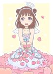  1girl :d angel_wings artist_request brown_hair choker double_bun dress drooling frilled_dress frills hairband halo heart heart-shaped_pupils idolmaster idolmaster_cinderella_girls ito_(favo0999) munakata_atsumi open_mouth smile symbol-shaped_pupils violet_eyes wings 