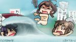  &gt;_&lt; 3girls bathhouse bathing black_hair brown_hair closed_eyes dated flying_sweatdrops hamu_koutarou kantai_collection kongou_(kantai_collection) multiple_girls murasame_(kantai_collection) taigei_(kantai_collection) torpedo towel towel_on_head translated 