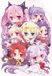  3girls 5boys ahoge bags_under_eyes bat black_hair blonde_hair blue_eyes blue_hair blush breasts chess_belle chibi cleavage crowley_eusford fang ferid_bathory gradient_hair horn_skuld hyakuya_michaela krul_tepes lacus_welt large_breasts long_hair mekeko multicolored_hair multiple_boys multiple_girls owari_no_seraph pink_hair red_eyes redhead rene_simm ribbon silver_hair smile twintails two_side_up vampire very_long_hair 