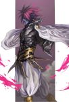  1boy alien armor blue_skin cape fangs lord_boros male_focus onepunch_man pink_hair pointy_ears smile solo spiky_hair tanmatsu white_cape 