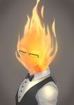  1boy bowtie burning_head collared_shirt fire flame glasses grey_background grillby meammy shirt signature simple_background solo undertale upper_body vest white_shirt 