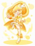  1girl bike_shorts blonde_hair boots bow choker cure_peace double_v full_body heart kise_yayoi long_hair magical_girl open_mouth ponytail precure shorts_under_skirt skirt smile smile_precure! solo v wrist_cuffs yellow_bow yellow_eyes yellow_skirt 