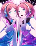  2boys aoi_hinata aoi_yuuta aqua_eyes brothers brown_hair ensemble_stars! headphones hinata_(uzukitten) male_focus multiple_boys short_hair siblings tank_top twins v 