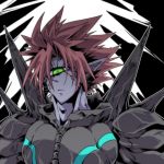  0nodera 1boy alien armor blue_skin cape cyclops green_eyes lord_boros male_focus one-eyed onepunch_man pointy_ears solo spikes spiky_hair white_cape 