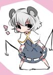  1girl animal_ears capelet commentary_request dowsing_rod dress grey_dress hammer_(sunset_beach) jewelry looking_at_viewer mouse_ears nazrin open_mouth pendant short_hair silver_hair sketch solo touhou 