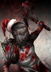  1boy apron barbed_wire blood commentary_request hammer hat holding_weapon safe santa_hat solo the_evil_within the_keeper twitter_username weapon yua_(checkmate) 