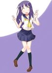  1girl closed_eyes highres hinata_yukari long_hair miiyon open_mouth purple_hair smile v yuyushiki 