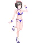  1girl bikini black_hair choker closed_eyes highres idolmaster idolmaster_cinderella_girls sandals short_hair smile socks solo swimsuit takafuji_kako telaform wristband 