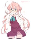  &gt;:&gt; 1girl ahoge ass_visible_through_thighs blush double_bun glasses kantai_collection long_hair looking_at_viewer makigumo_(kantai_collection) panties panties_under_pantyhose pantyhose pantyshot pantyshot_(standing) pink_hair school_uniform semi-rimless_glasses shirogane_rio_(artist) simple_background skirt sleeves_past_wrists smile solo standing star thighband_pantyhose twintails under-rim_glasses underwear very_long_hair white_background yellow_eyes 
