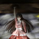  1girl ao-shiba black_hair houraisan_kaguya japanese_clothes kimono long_hair open_mouth shota solo straight_shota touhou yellow_eyes 