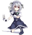  1girl braid highres izayoi_sakuya knife kou_mashiro short_hair simple_background solo touhou twin_braids white_background 