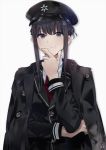  1girl black_hair commentary_request hat military military_uniform peaked_cap ponkan_8 trench_coat uniform 