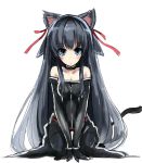  1girl animal_ears bare_shoulders blue_eyes cat_ears cat_tail kou_mashiro long_hair looking_at_viewer simple_background solo tail very_long_hair white_background 