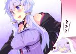  +_+ 1girl :d blush breasts hair_ornament hooded_jacket hoodie kotatsu large_breasts long_hair open_mouth petenshi_(dr._vermilion) purple_hair sleeping smile solo table thought_bubble twintails upper_body violet_eyes vocaloid yuzuki_yukari 