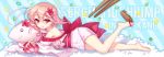  1girl bare_shoulders blush braid commentary_request flower hair_flower hair_ornament highres long_hair open_mouth pink_hair s-yin sergestid_shrimp_in_tungkang shoe_dangle shrimp single_braid single_shoe smile solo xuan_ying 
