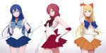  3girls ayase_eli bishoujo_senshi_sailor_moon blonde_hair blue_eyes blue_hair blush bon_nob bow choker cosplay elbow_gloves gloves long_hair looking_at_viewer love_live!_school_idol_project magical_girl multiple_girls nishikino_maki red_bow redhead sailor_mars sailor_mars_(cosplay) sailor_mercury sailor_mercury_(cosplay) sailor_senshi sailor_venus sailor_venus_(cosplay) short_hair skirt smile soldier_game sonoda_umi violet_eyes 