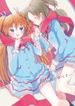  2girls ^_^ blue_eyes blush brown_hair closed_eyes cover cover_page doujin_cover holding_hands houjou_hibiki long_hair minamino_kanade multiple_girls nashitsuta orange_hair precure scarf school_uniform shared_scarf smile suite_precure 