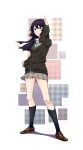  1girl black_hair cardigan cosplay hibike!_euphonium highres idolmaster idolmaster_cinderella_girls kousaka_reina long_hair necktie sanada_(tony2035176) school_uniform shibuya_rin shibuya_rin_(cosplay) skirt solo violet_eyes 