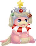  blue_eyes drawfag highres looking_at_viewer open_mouth ornament pokemon sitting slowking star tinsel 