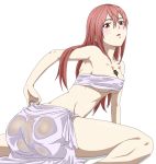  1girl armpits ass breasts brown_hair cleavage kusaribe_hakaze long_hair red_eyes ribonzu see-through simple_background solo under_boob wet white_background zetsuen_no_tempest 